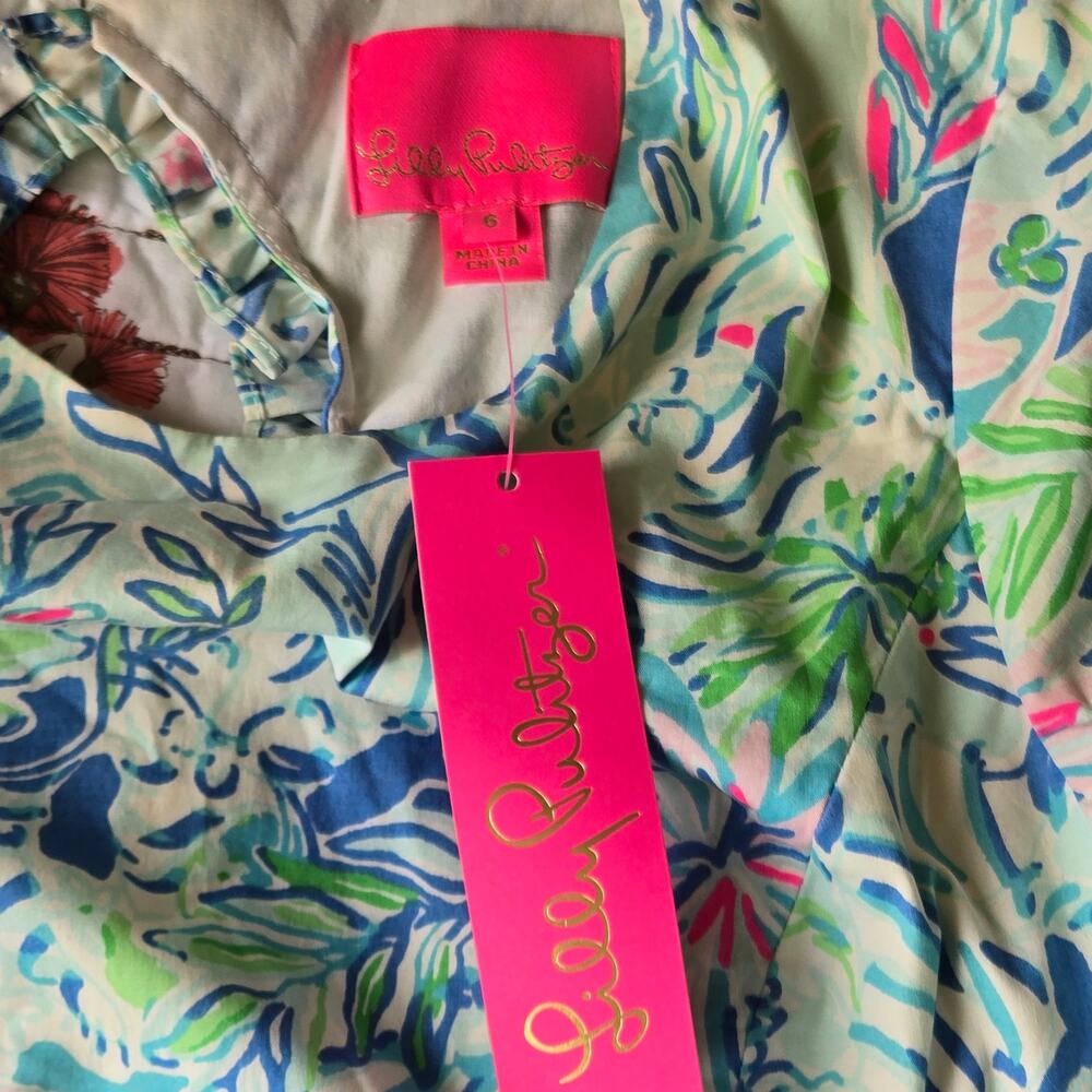 Lilly Pulitzer Size 6 New Fiesta Stretch Dress Coastal Tideline Floral Blue Lion - Picture 7 of 12